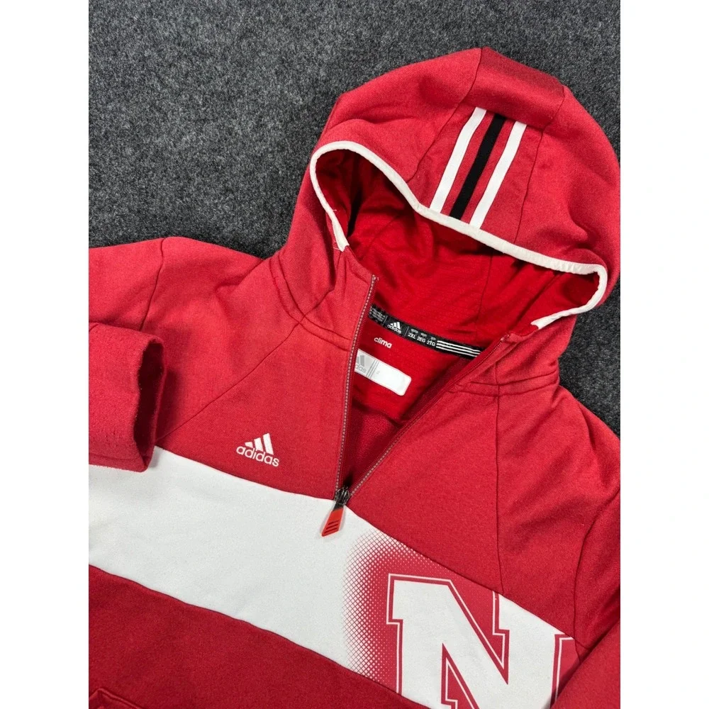 Adidas Nebraska Cornhuskers Huskers 1/4 Zip Hoodie Men's 2XL Red Clima NCAA